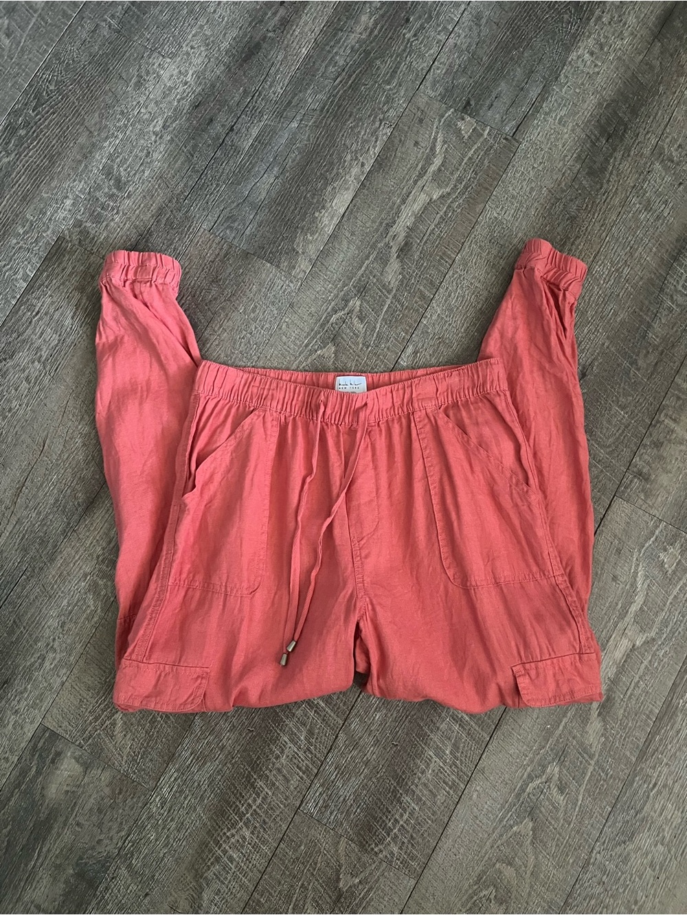 Nicole Miller Coral Drawstring Jogger Style 100% Linen Pants